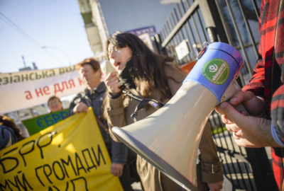 Protest in front of EBRD´s office in Kiev to protect ukrainian communities from agribusinesses