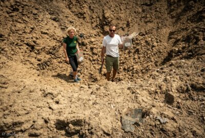 Czech experts take take two soil samples from craters created by Russian S-300 missiles in Zaporizhzhia