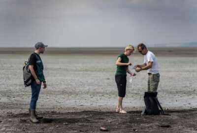 Arnica and experts from the Dekonta company collect sediment samples at the bottom of the Kakhovsky reservoir near Zaporizhzhia